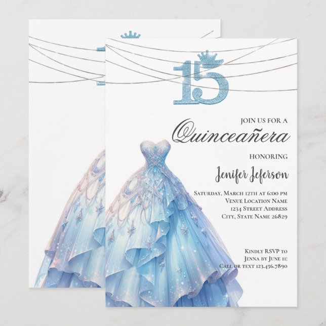 Elegant Quinceanera Einladung (Vorne/Hinten)