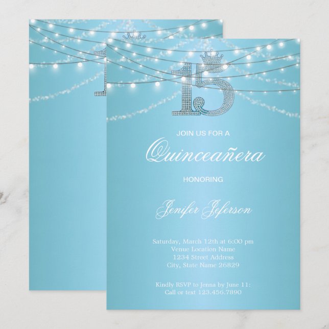 Elegant Quinceanera Einladung (Vorne/Hinten)