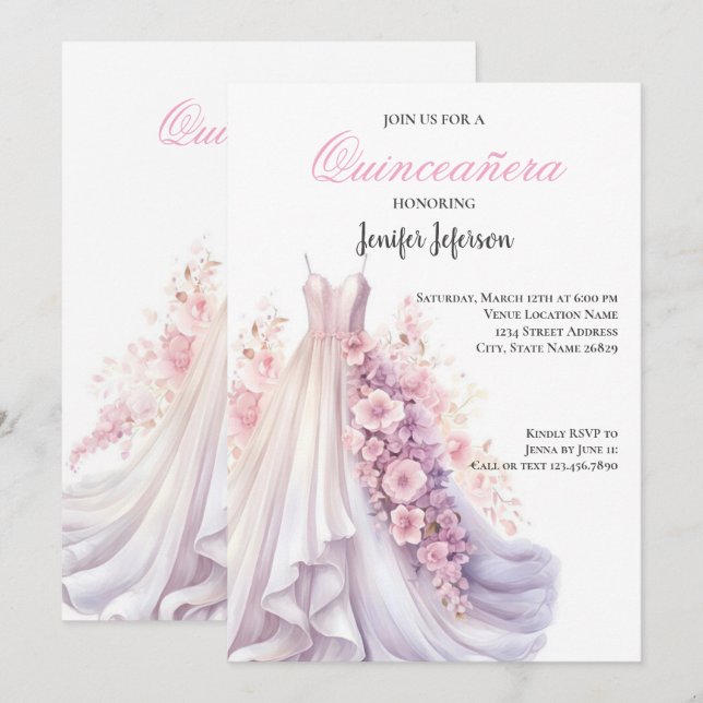 Elegant Quinceanera Einladung (Vorne/Hinten)