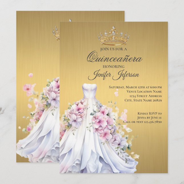 Elegant Quinceanera Einladung (Vorne/Hinten)
