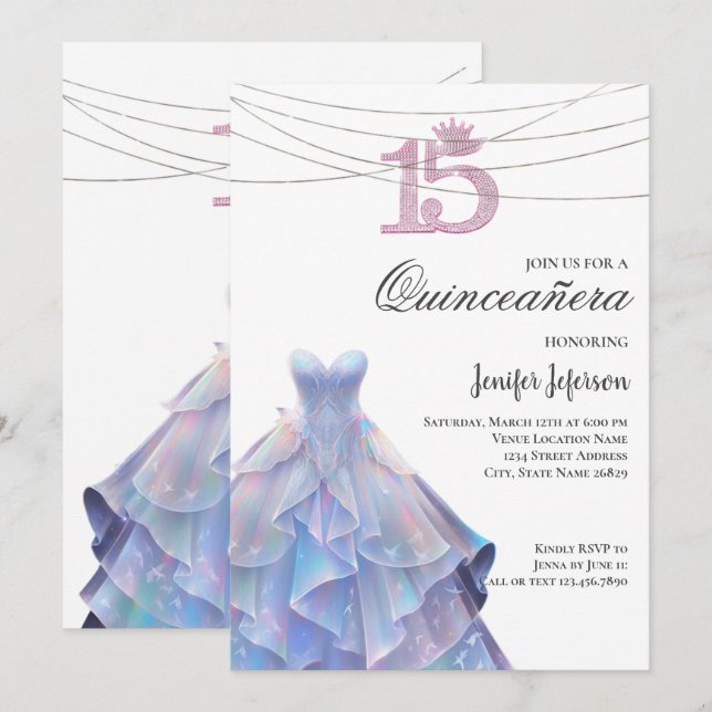 Elegant Quinceanera Einladung (Vorne/Hinten)