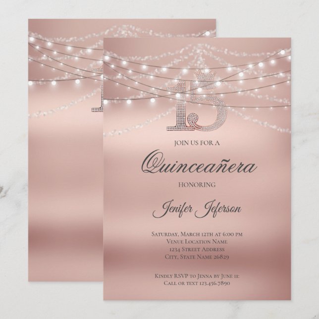 Elegant Quinceanera Einladung (Vorne/Hinten)