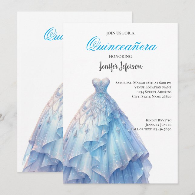 Elegant Quinceanera Einladung (Vorne/Hinten)