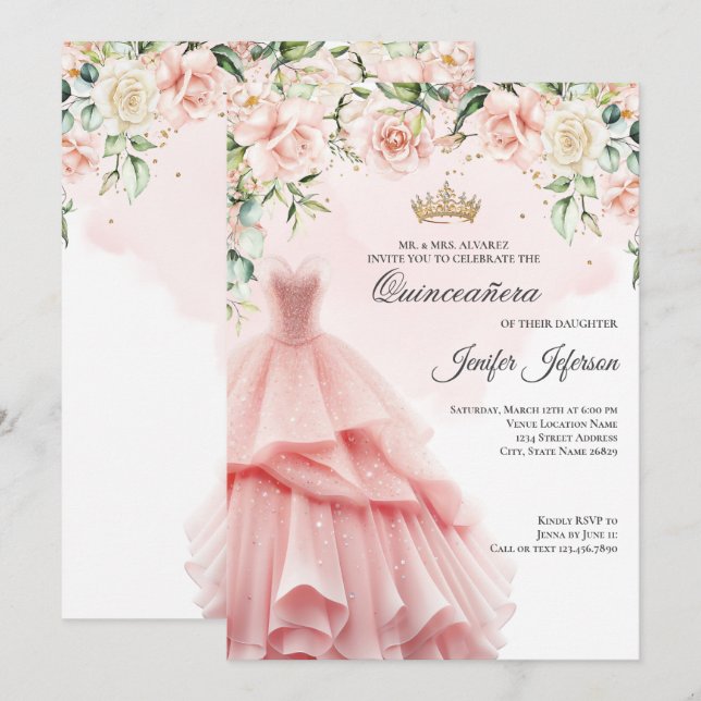 Elegant Quinceanera Einladung (Vorne/Hinten)