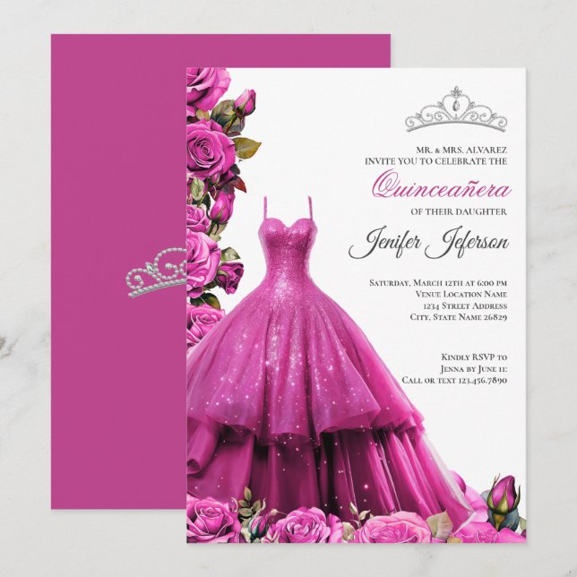 Elegant Quinceanera Einladung (Vorne/Hinten)