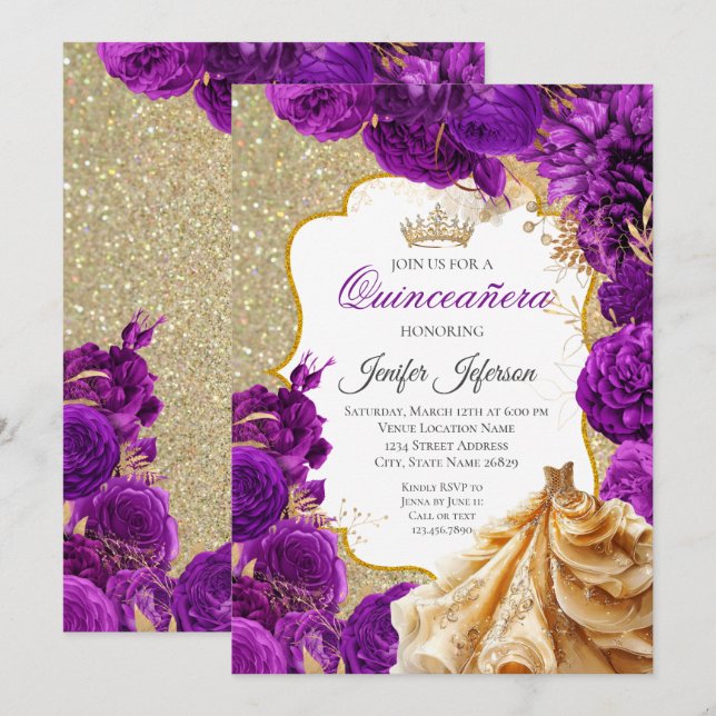 Elegant Quinceanera Einladung (Vorne/Hinten)