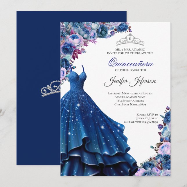 Elegant Quinceanera Einladung (Vorne/Hinten)