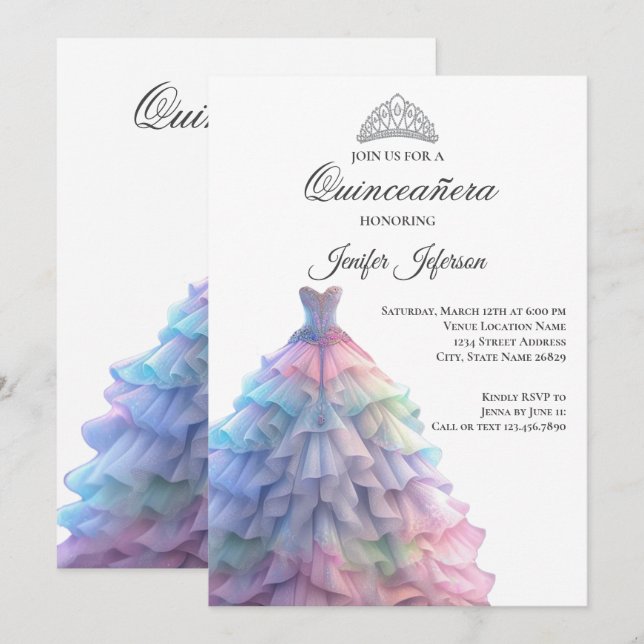 Elegant Quinceanera Einladung (Vorne/Hinten)