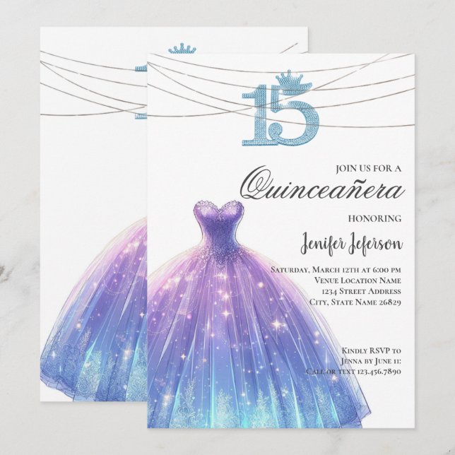 Elegant Quinceanera Einladung (Vorne/Hinten)
