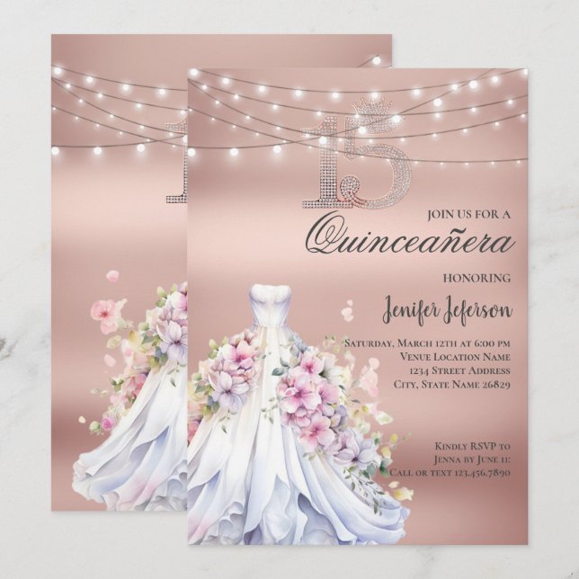 Elegant Quinceanera Einladung (Vorne/Hinten)