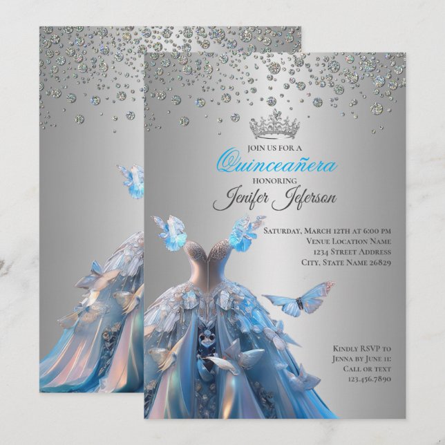 Elegant Quinceanera Einladung (Vorne/Hinten)