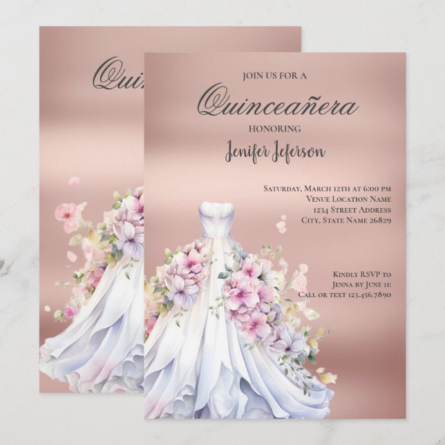 Elegant Quinceanera Einladung (Vorne/Hinten)