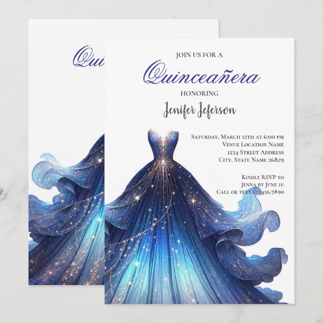 Elegant Quinceanera Einladung (Vorne/Hinten)