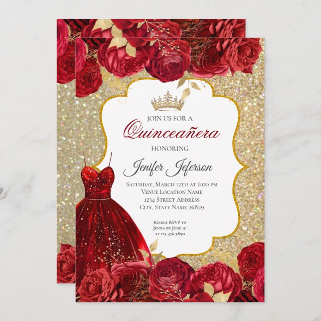 Elegant Quinceanera Einladung (Vorne/Hinten)