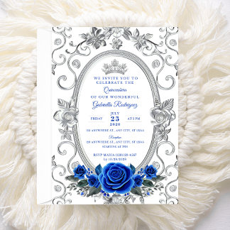 Elegant Quinceañera Einladung Floral Blue Z3