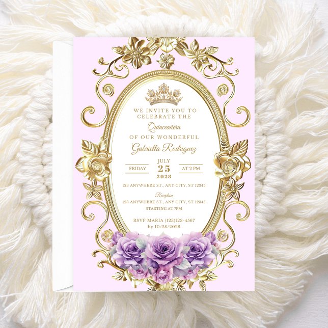 Elegant Quinceañera Einladung Floral lilac Z6 (Von Creator hochgeladen)