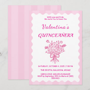 Elegant Quinceañera Floral Bouquet   Rosa und Weiß Einladung