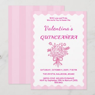 Elegant Quinceañera Floral Bouquet | Rosa und Weiß Einladung