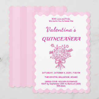 Elegant Quinceañera Floral Bouquet | Rosa und Weiß Einladung