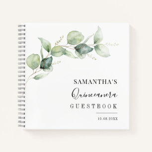 Elegant Quinceanera Greenery 15. Geburtstag Gast Notizbuch