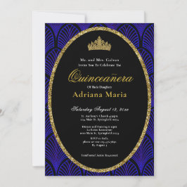 Elegant Quinceanera Invitation Gold Blue Art Deco Einladung