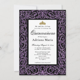 Elegant Quinceanera Invitation Purple Scrollwork Einladung