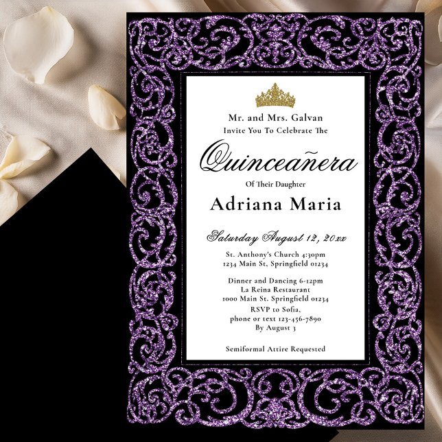 Elegant Quinceanera Invitation Purple Scrollwork Einladung (Von Creator hochgeladen)
