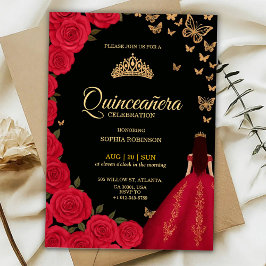 Elegant Quinceañera invitation with red roses Einladung