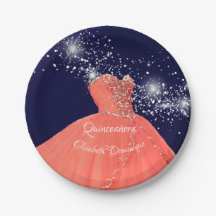 Elegant Quinceañera Korallenwaschplatte Pappteller