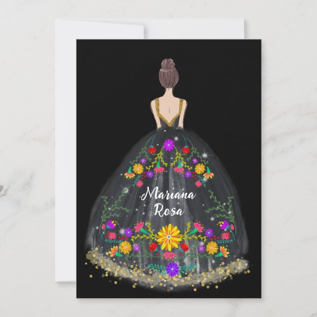 Elegant Quinceanera Mexican Fiesta Floral Geburtst Einladung (Vorderseite)