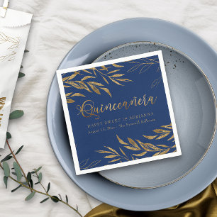 Elegant Quinceanera Royal Blue und Gold Leaf Serviette