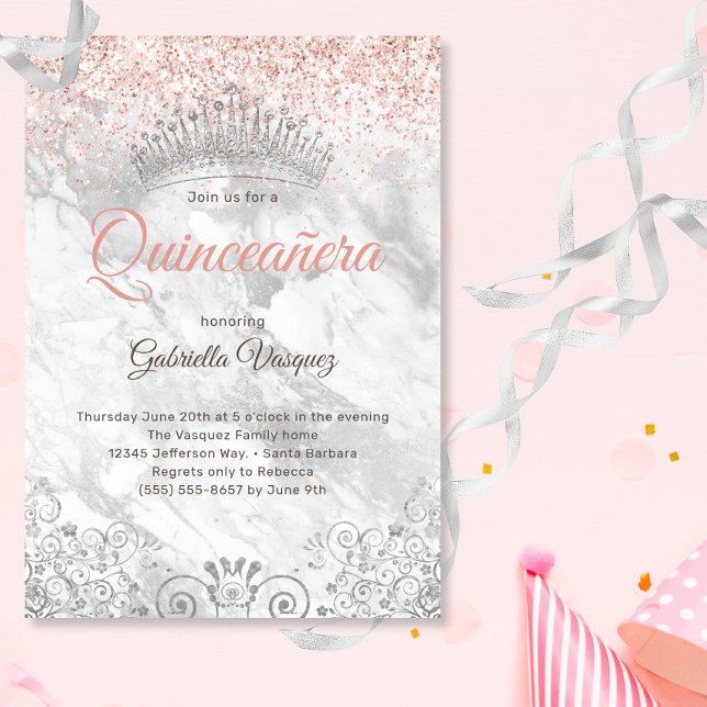 Elegant Quinceañera Tiara Pink Glitzer Party Einladung (Von Creator hochgeladen)