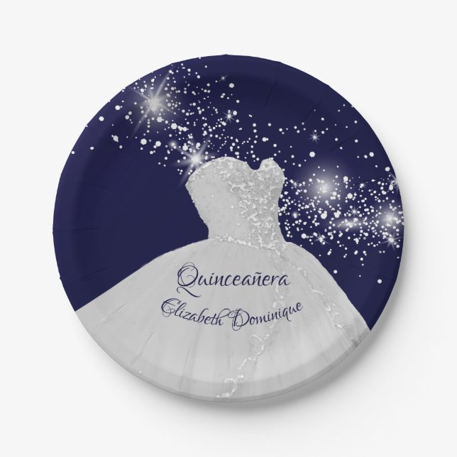 Elegant Quinceañera White Gown Pappteller (Vorderseite)