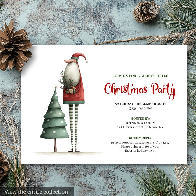 Elegant Quirky Santa Christmas Holiday Invitation Einladung (Elegant Quirky Santa Christmas Holiday Invitation)