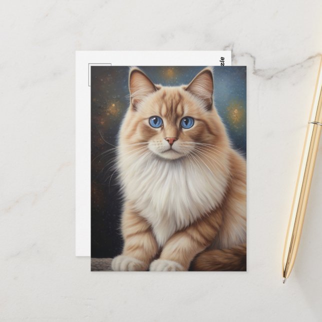 Elegant Ragdoll Cat Painting Postkarte (Vorderseite/Rückseite Beispiel)