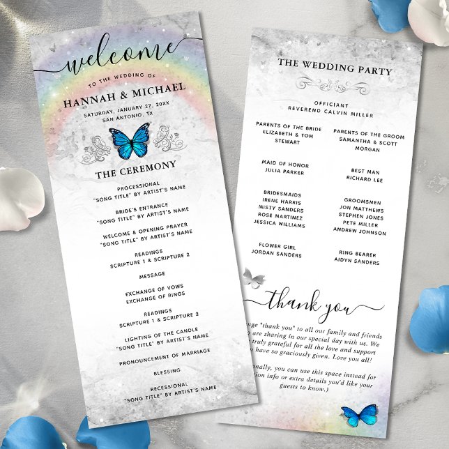 Élégant Rainbow Blue Butterfly programmes de maria (Elegant rainbow blue butterfly wedding programs for your big day!)
