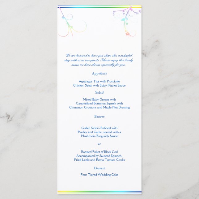 Elégant Rainbow Floral Gay menu Mariage (Devant)