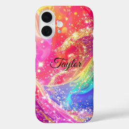 Elegant Rainbow Glam & Glitter Personalized  iPhone 16 Hülle