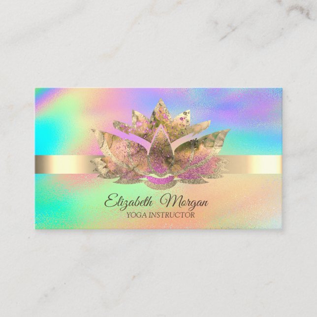 Elegant Rainbow Holographic, Gold Lotus Visitenkarte (Vorderseite)