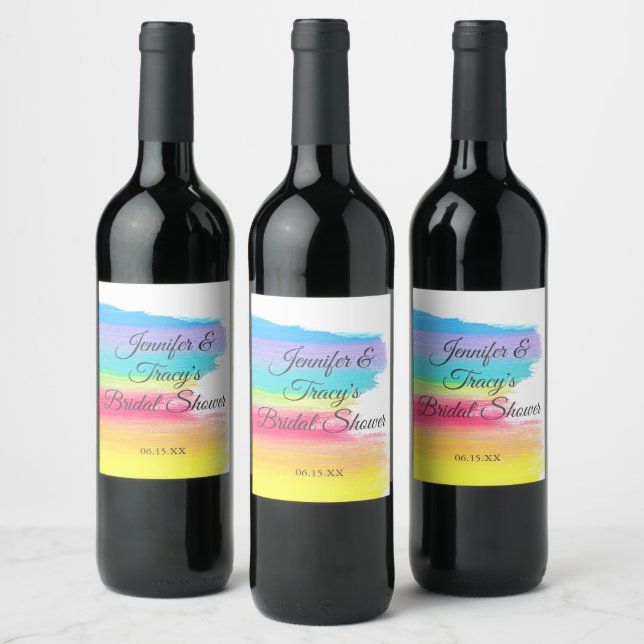 Elegant Rainbow Personalized Lesbian Bridal Shower Weinetikett (Flaschen)