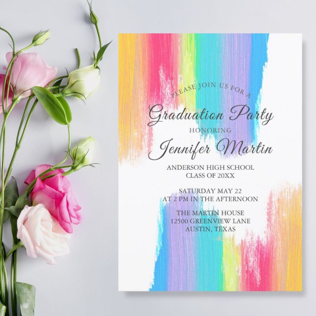 Elegant Rainbow Watercolor 2024 Graduation Party Einladung (Von Creator hochgeladen)