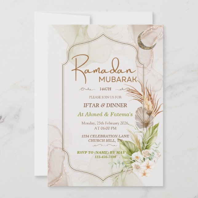 Elegant Ramadan Mubarak Iftar Dinner Invitation Einladung (Vorderseite)