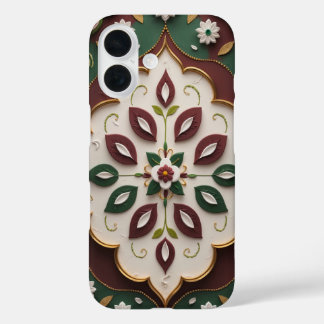 Elegant Rangoli-Inspiriert Floral Kolam iPhone Cas 16 Hülle
