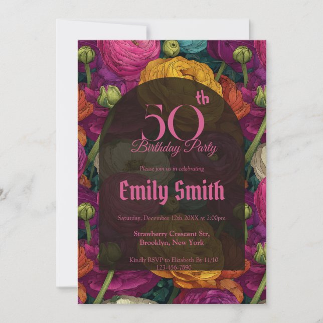 Elegant Ranunculus Aesthetic Birthday Celebration Einladung (Vorderseite)