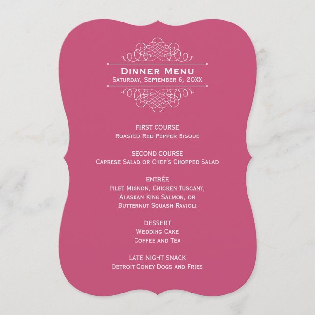 Elegant Raspberry Red Wedding Monogram Dinner Menükarte (Vorderseite)