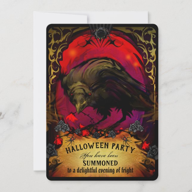 Elegant Raven Halloween-Party Einladung (Vorderseite)