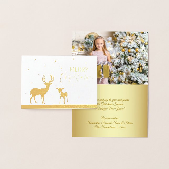 Elegant Real Gold Foil Deer Snow Frohe Weihnachten Folienkarte (Anzeige)