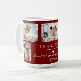Elegant Red 5-Photo Family Collage Custom Kaffeetasse