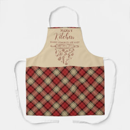 Elegant Red and Beige Tartan Kariert Nana's Kitche Schürze