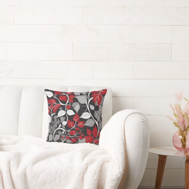 Elegant Red and Black Leaf Design Kissen (Liege)